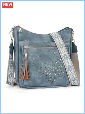 Vegan PU Leather Crossbody Bag Butterfly Shoulder Handbag with Tassel